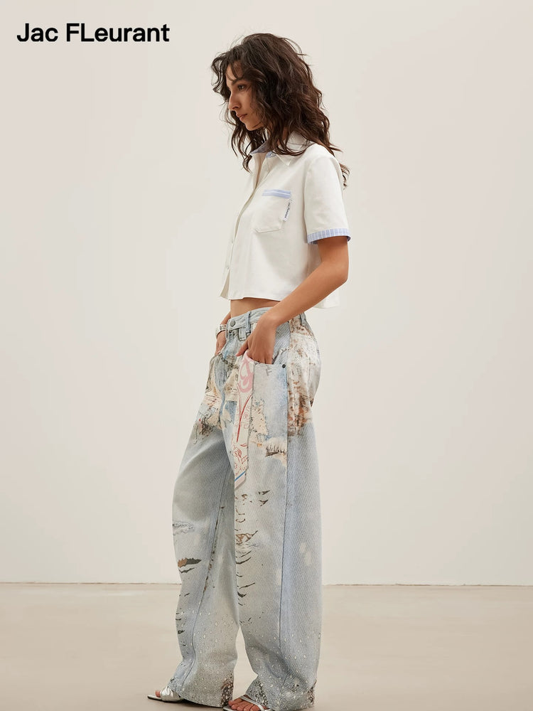 3D Graphic Barrel-Leg Jeans