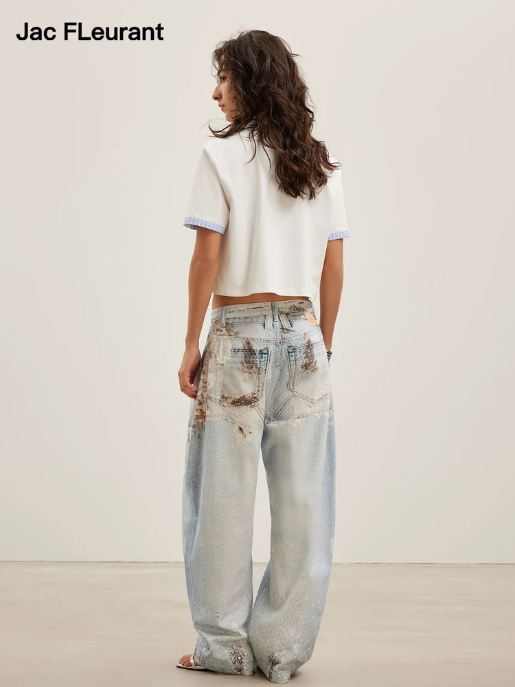 3D Graphic Barrel-Leg Jeans