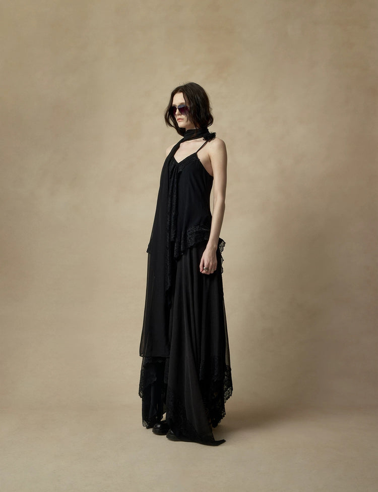Ruched Lace Asymmetrical Tank Top