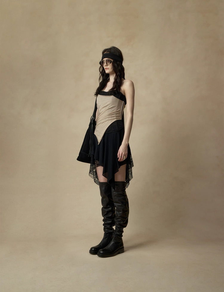 Boned Ruched Asymmetric Bustier