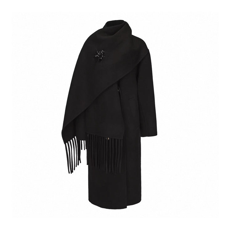 Attached Scarf Double-Faced Wool Coat
