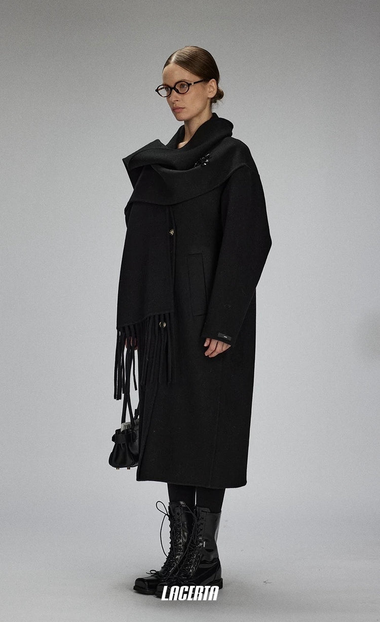 Attached Scarf Double-Faced Wool Coat