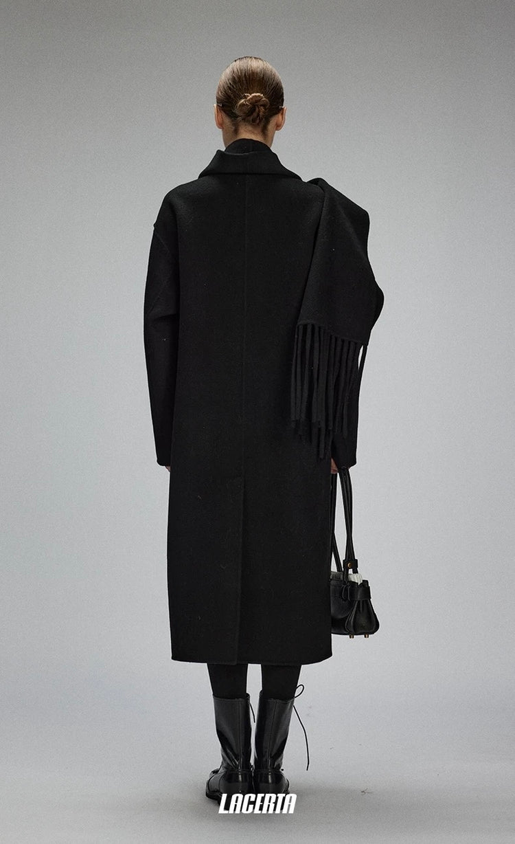 Attached Scarf Double-Faced Wool Coat
