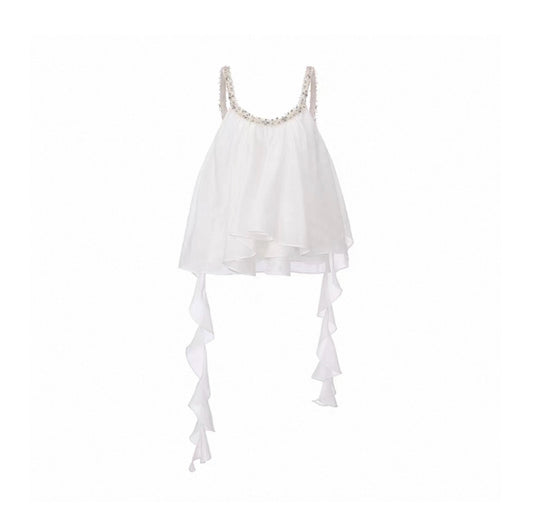 Asymmetric Ruffle Rhinestone Tank Top