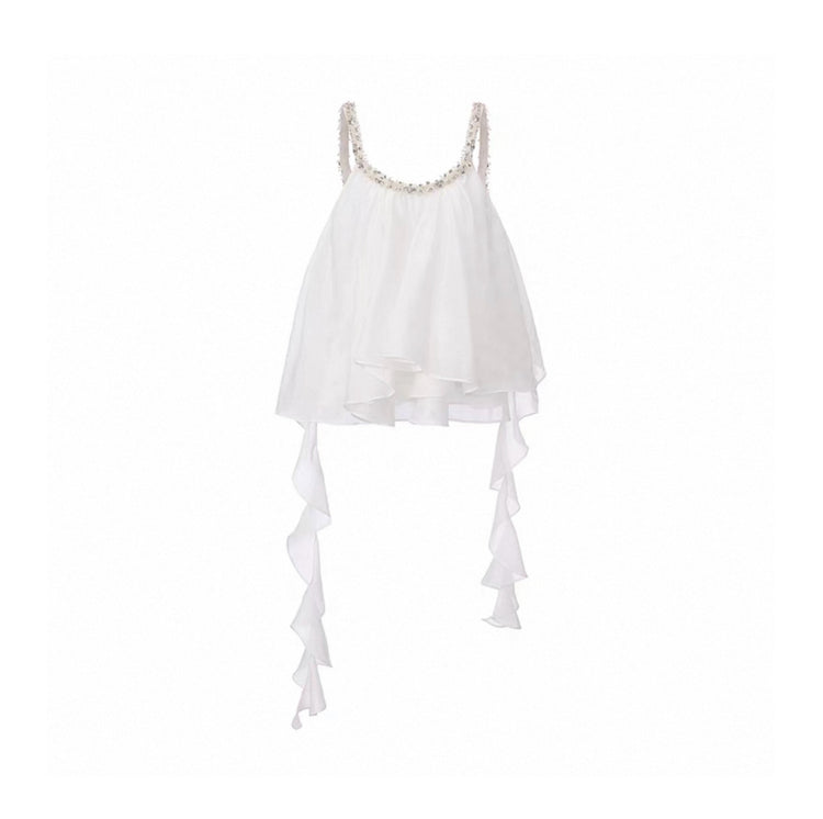 Asymmetric Ruffle Rhinestone Tank Top
