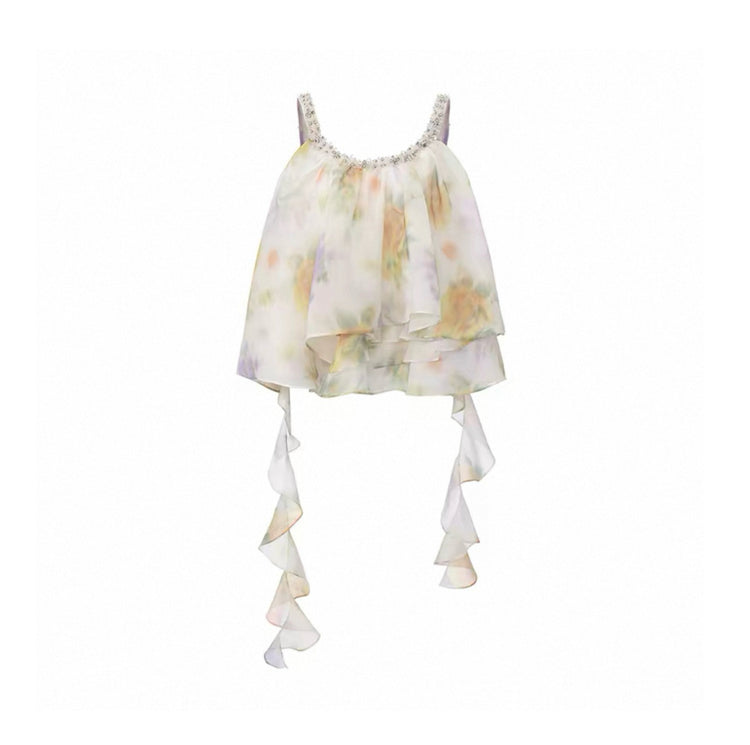Asymmetric Ruffle Rhinestone Tank Top