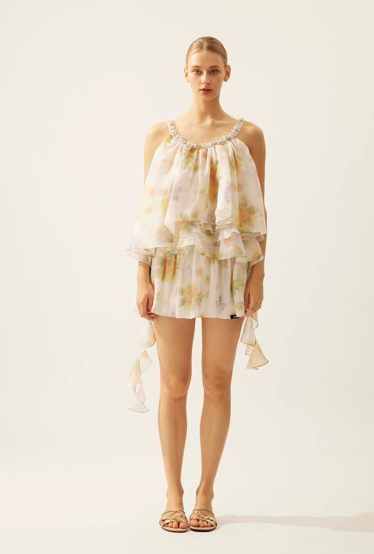 Asymmetric Ruffle Rhinestone Tank Top