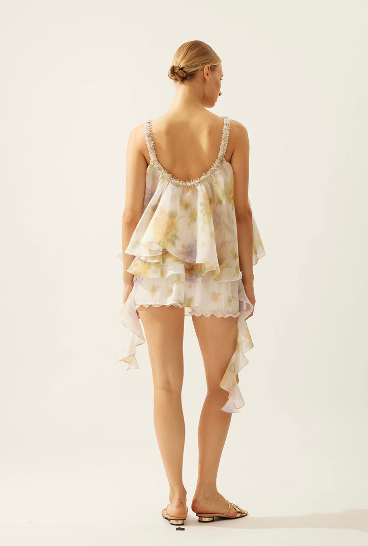 Asymmetric Ruffle Rhinestone Tank Top