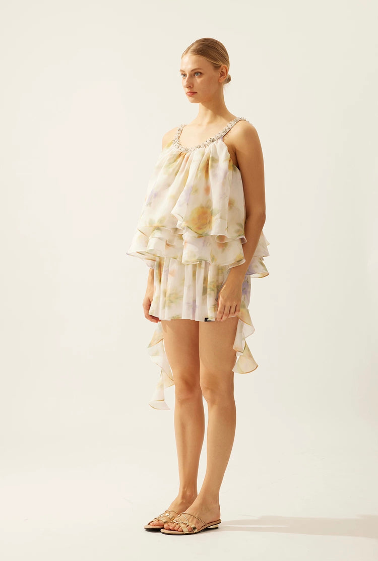 Asymmetric Ruffle Rhinestone Tank Top