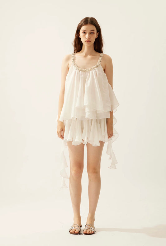 Asymmetric Ruffle Rhinestone Tank Top