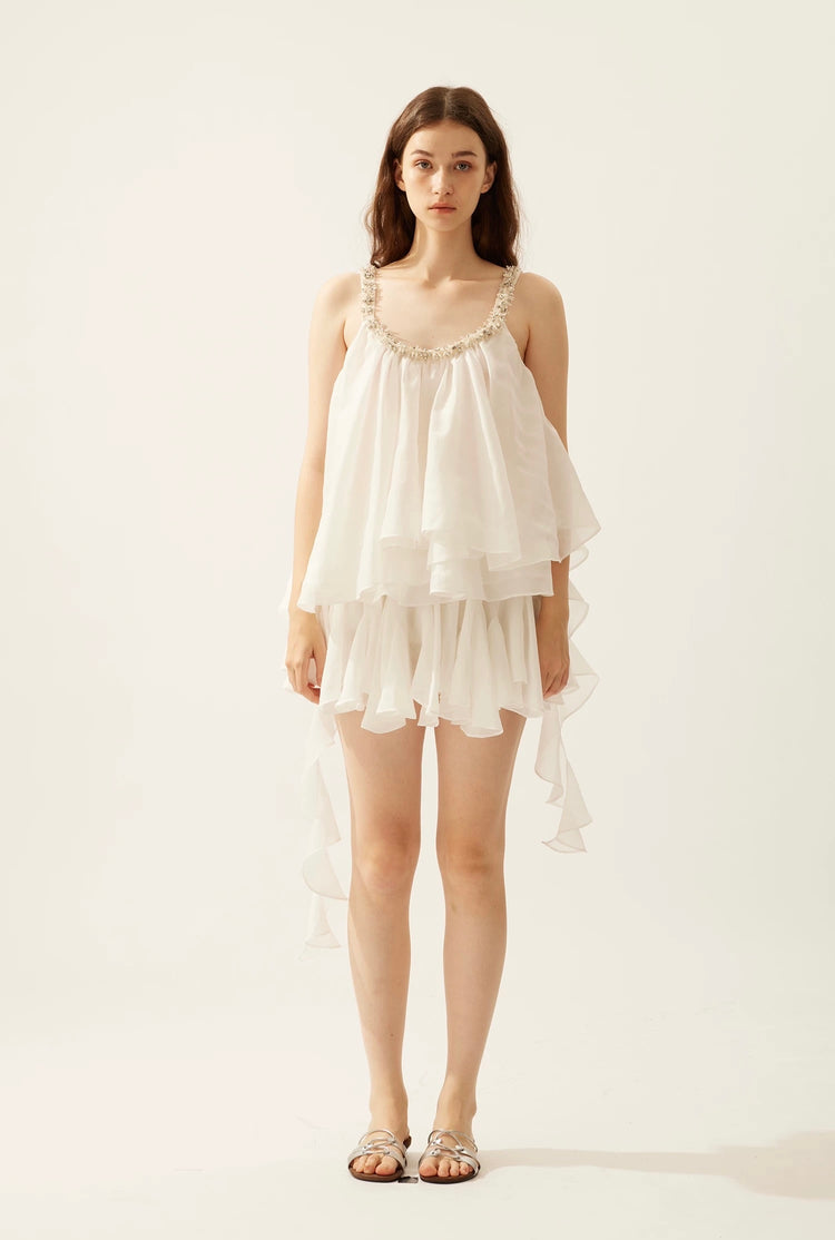 Asymmetric Ruffle Rhinestone Tank Top