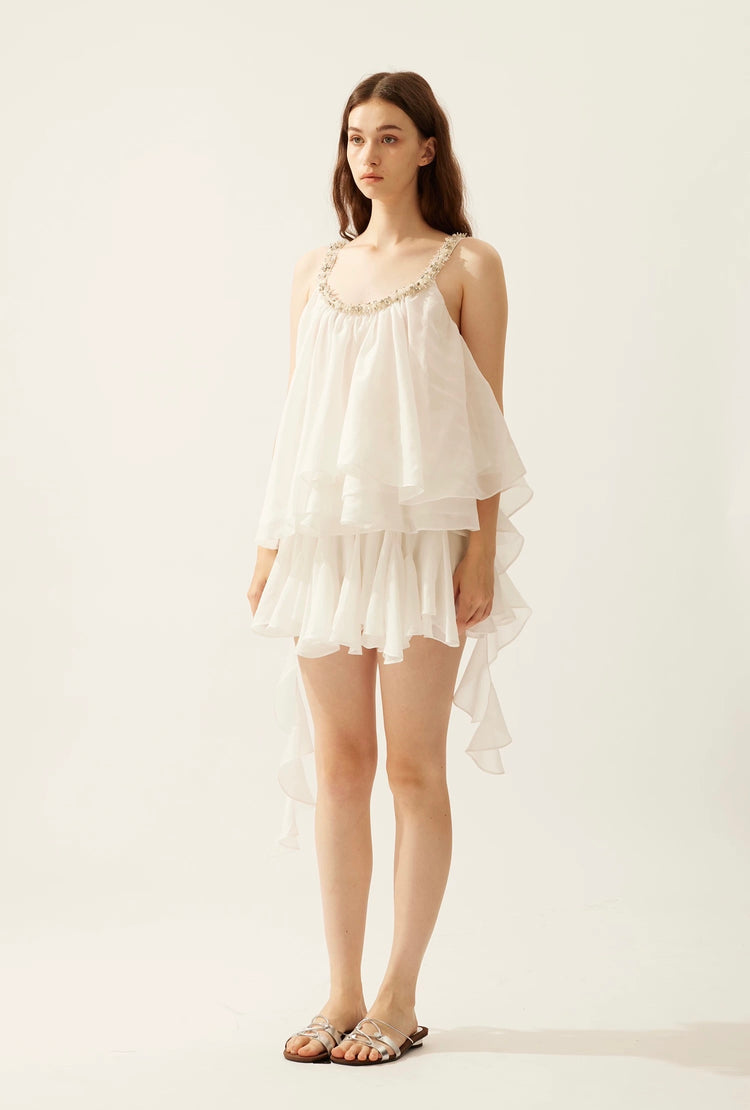 Asymmetric Ruffle Rhinestone Tank Top