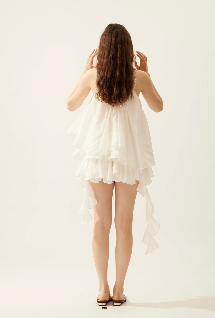 Asymmetric Ruffle Rhinestone Tank Top