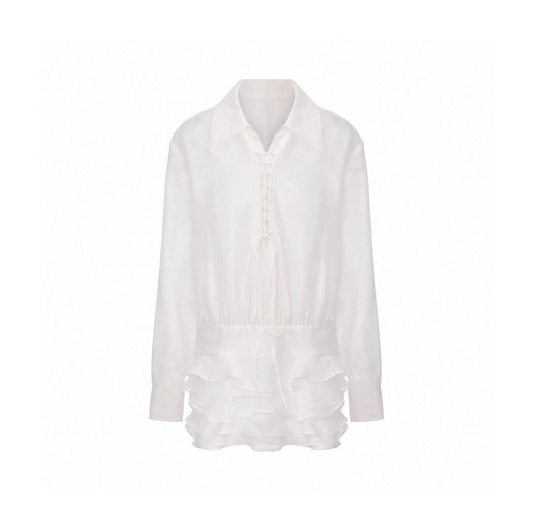 V-Neck Tie-Front Shirt Dress
