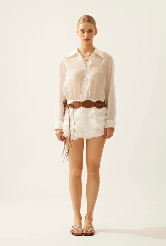 V-Neck Tie-Front Shirt Dress