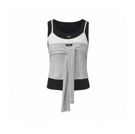 Faux Three-Piece Ribbed Tie-Up Tank Top