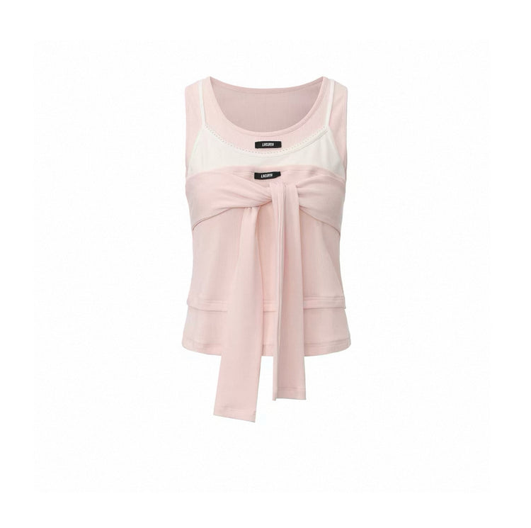 Faux Three-Piece Ribbed Tie-Up Tank Top