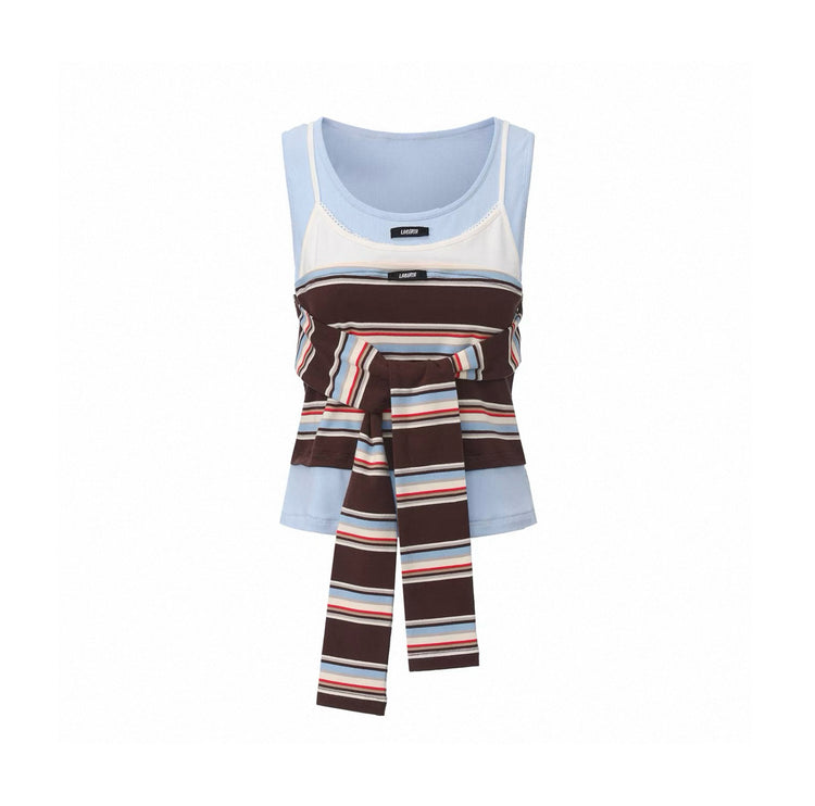 Faux Three-Piece Ribbed Tie-Up Tank Top
