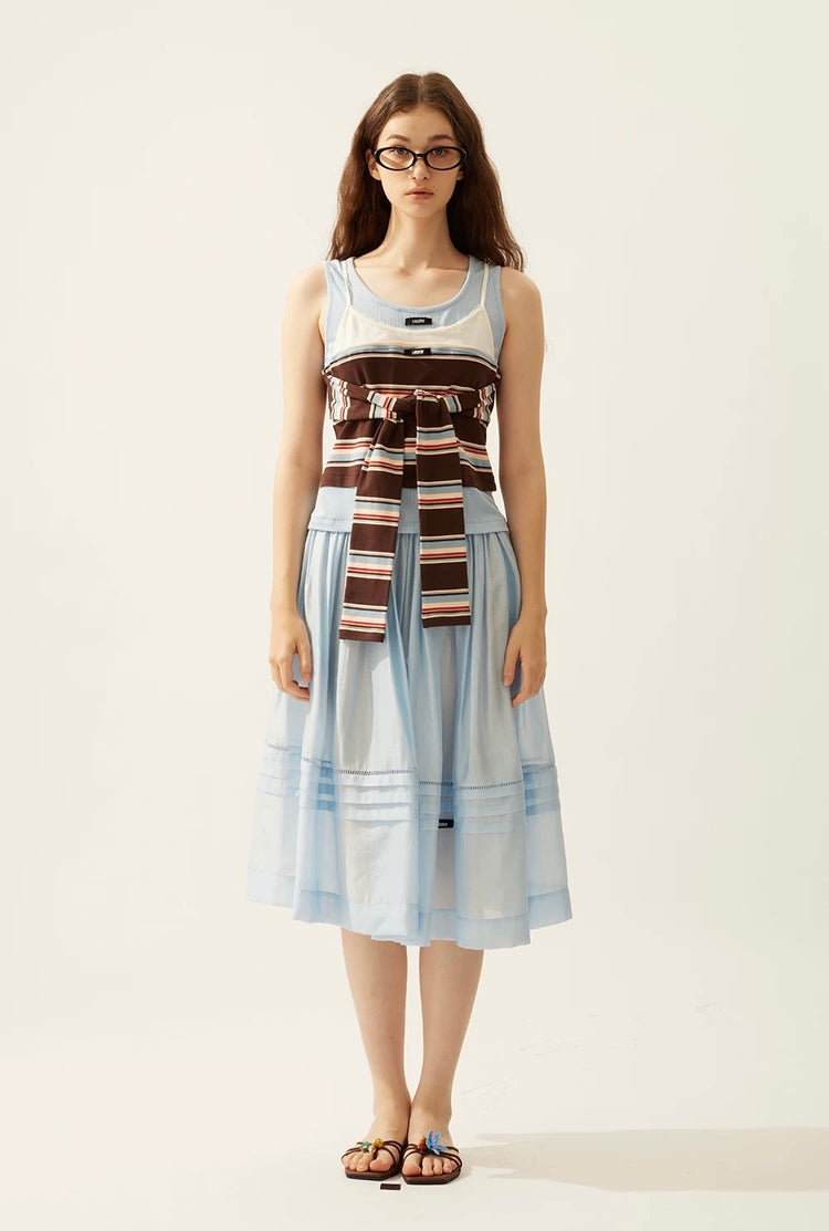 Faux Three-Piece Ribbed Tie-Up Tank Top