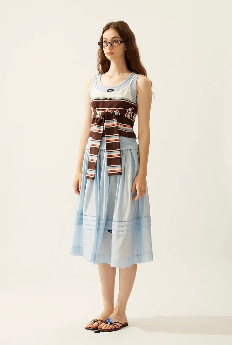 Faux Three-Piece Ribbed Tie-Up Tank Top