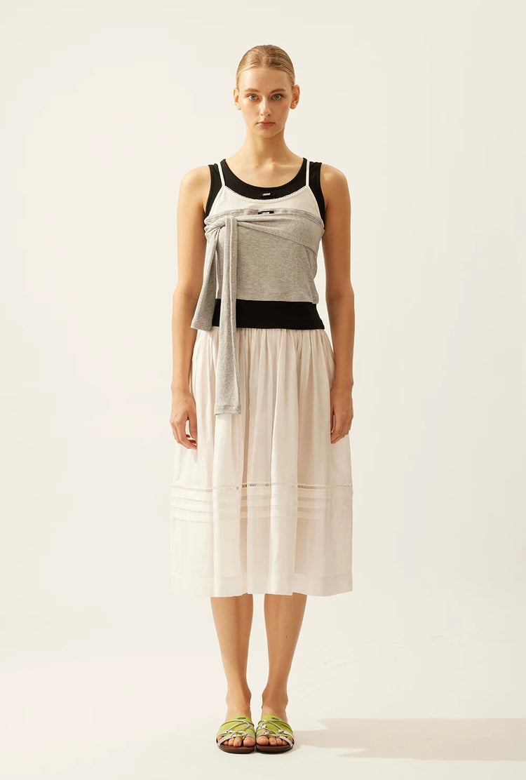 Faux Three-Piece Ribbed Tie-Up Tank Top