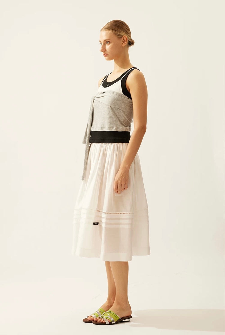 Faux Three-Piece Ribbed Tie-Up Tank Top
