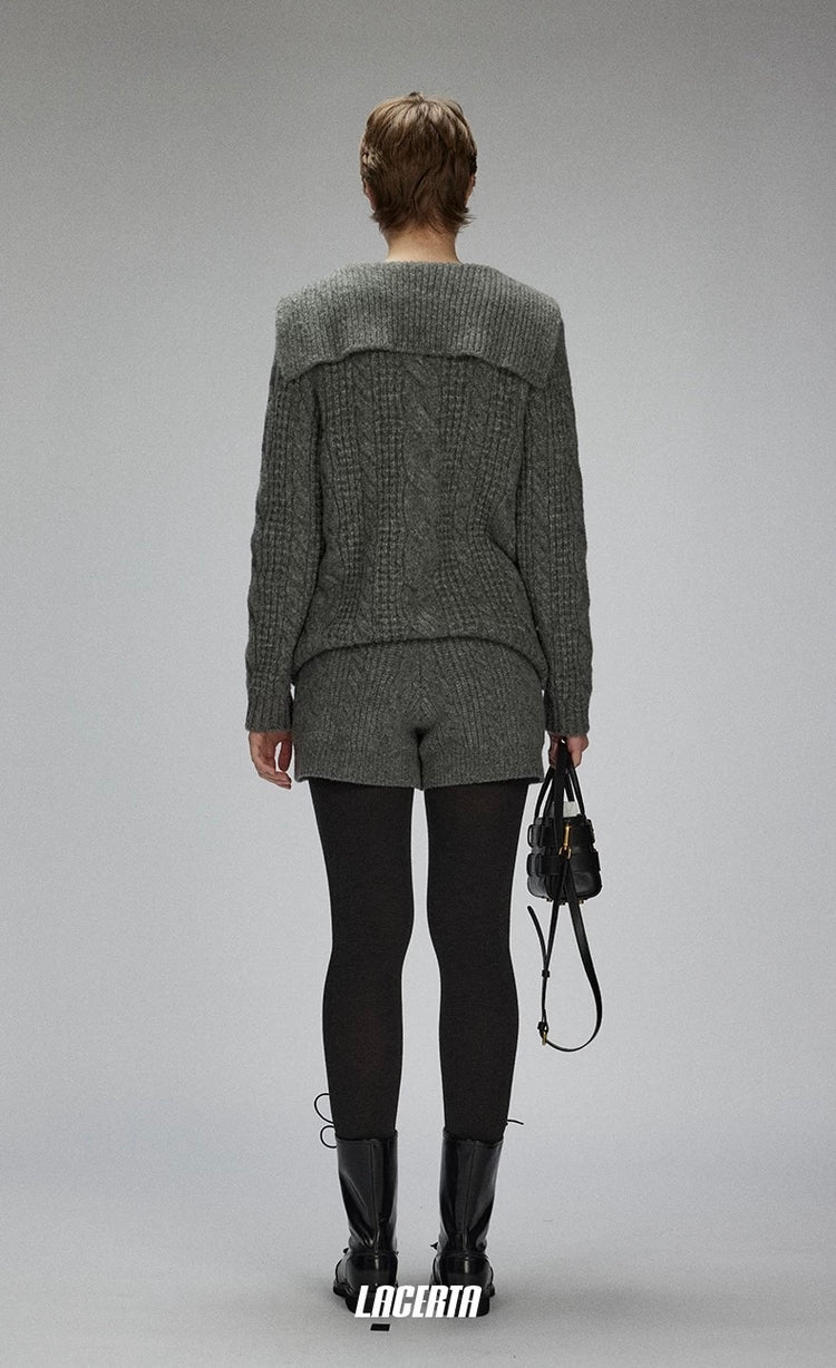 Cable-Knit Relaxed Wool Knit Shorts