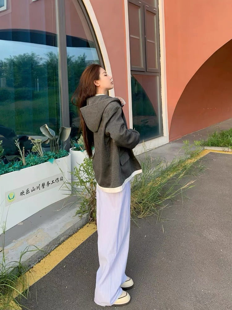 Detachable Hood Color-Block Blazer