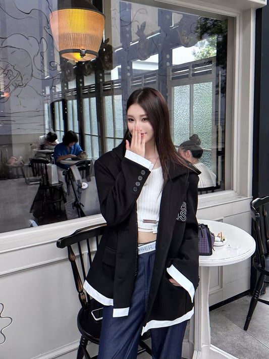 Detachable Hood Color-Block Blazer