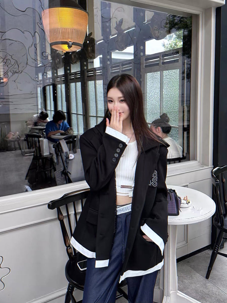 Detachable Hood Color-Block Blazer