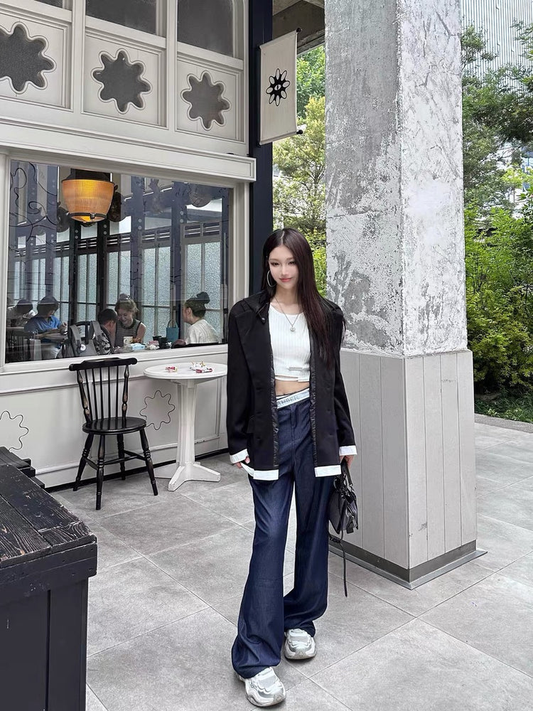 Detachable Hood Color-Block Blazer