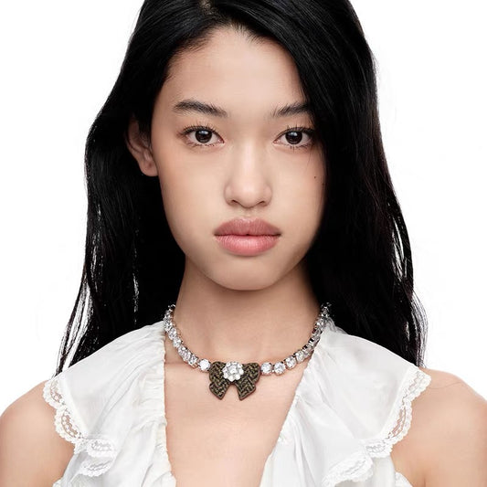 YVMIN X SHUSHUTONG / Fabric Bow Gemstone Necklace