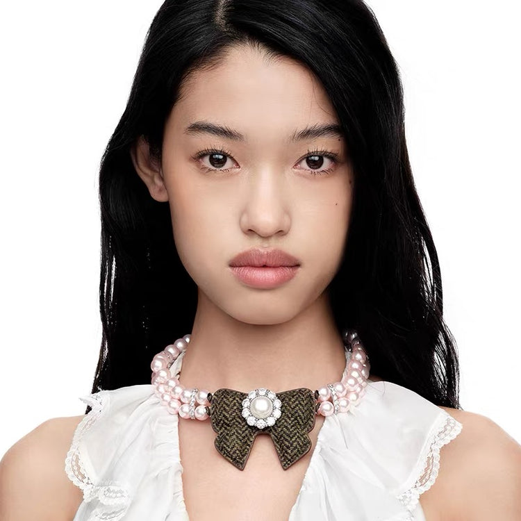 YVMIN X SHUSHUTONG / Fabric Bow Gemstone Necklace