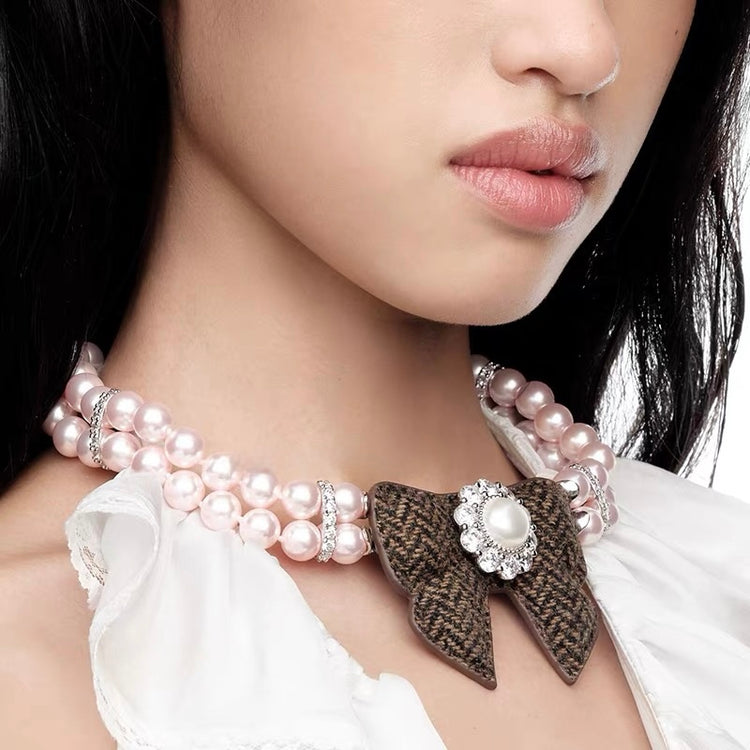 YVMIN X SHUSHUTONG / Fabric Bow Gemstone Necklace