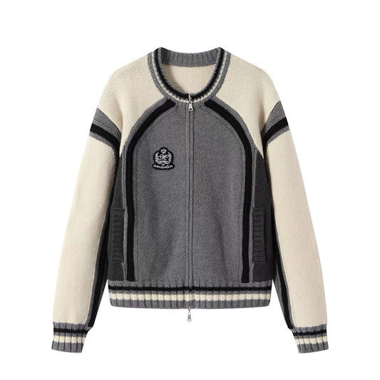 Embroidered Badge Logo Preppy Cardigan