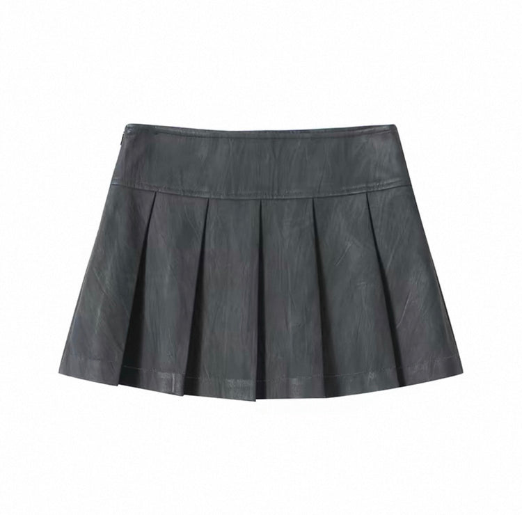 PU Leather Pleated Mini Skirt