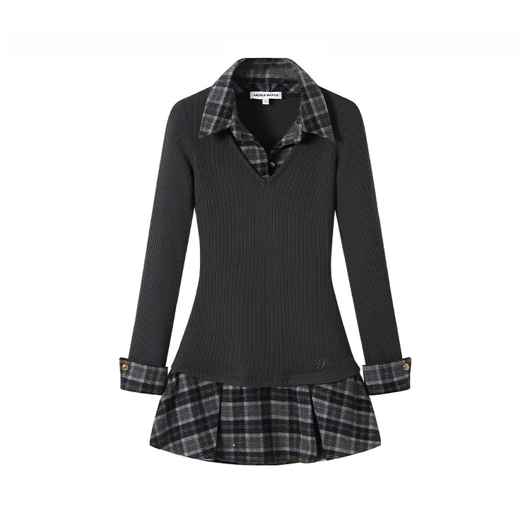 Faux Two-Piece Plaid Knit Dress