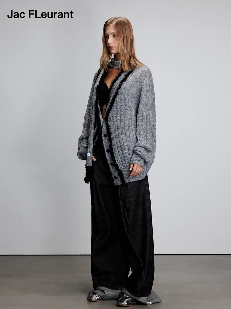 Mohair Lace-Trim Scarf Cardigan