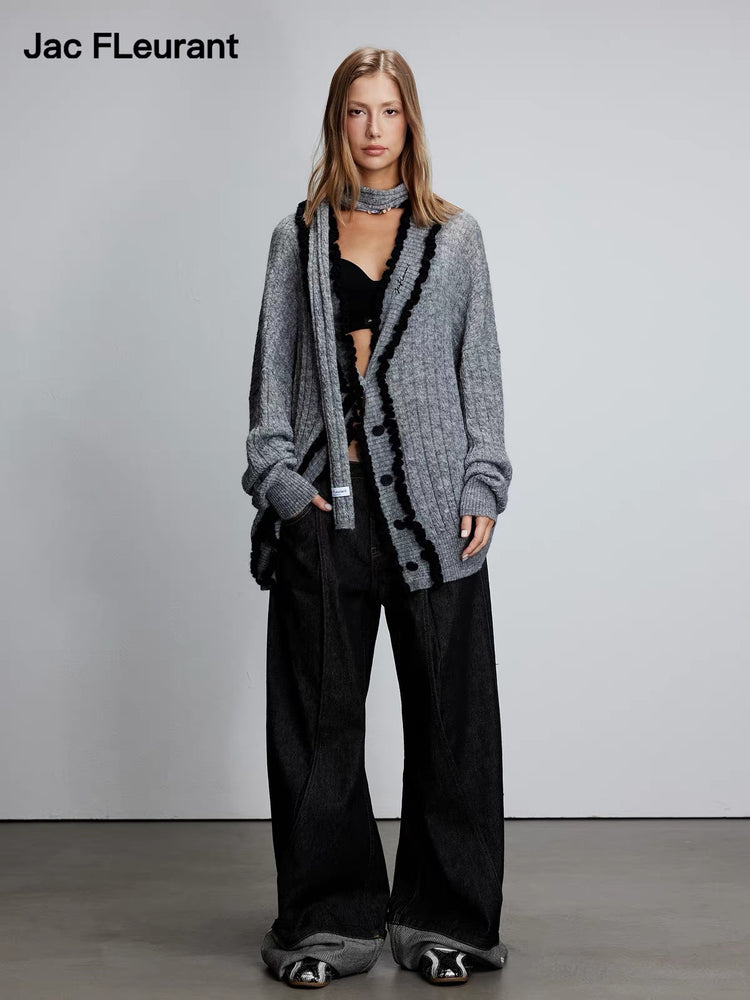 Mohair Lace-Trim Scarf Cardigan