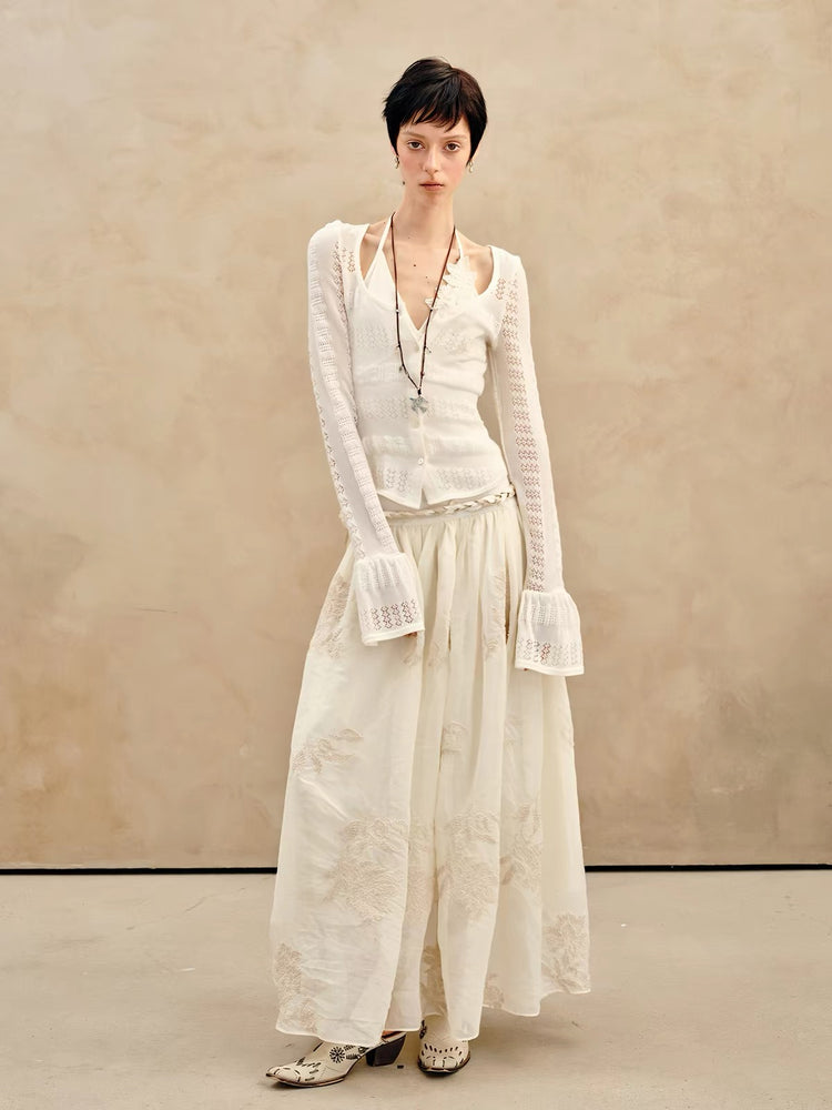 Wide Scoop-Neck Fitted Knit Cardigan