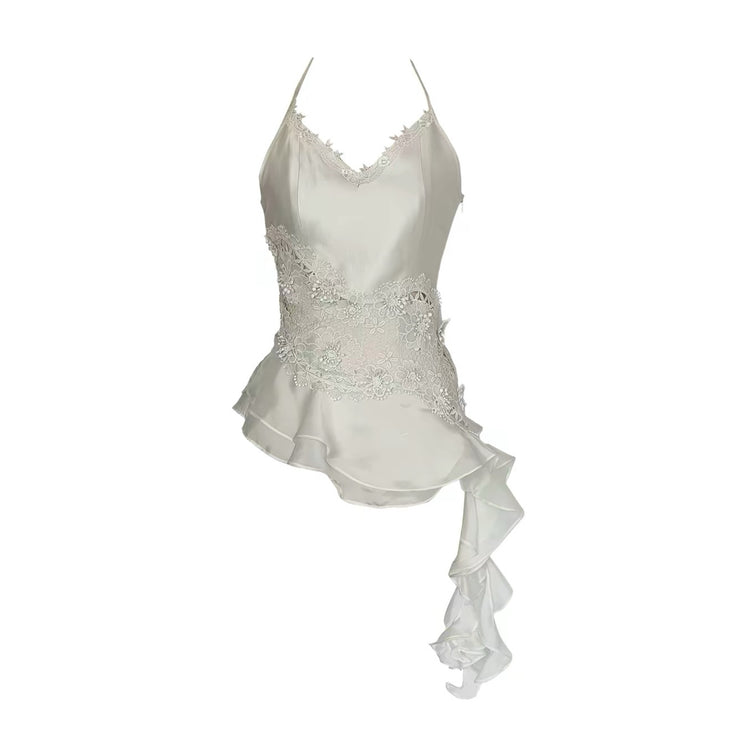Pearl Lace Asymmetrical Tank Top