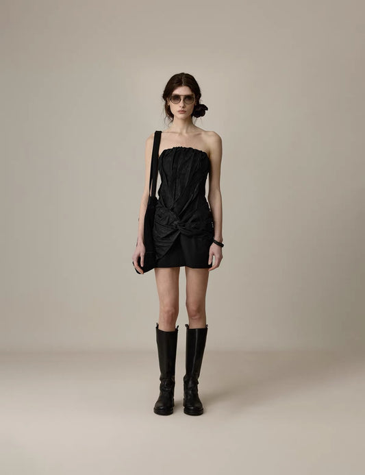 Pleated Waist-Cinched Bustier Dress