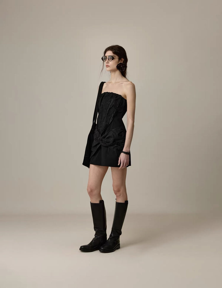 Pleated Waist-Cinched Bustier Dress