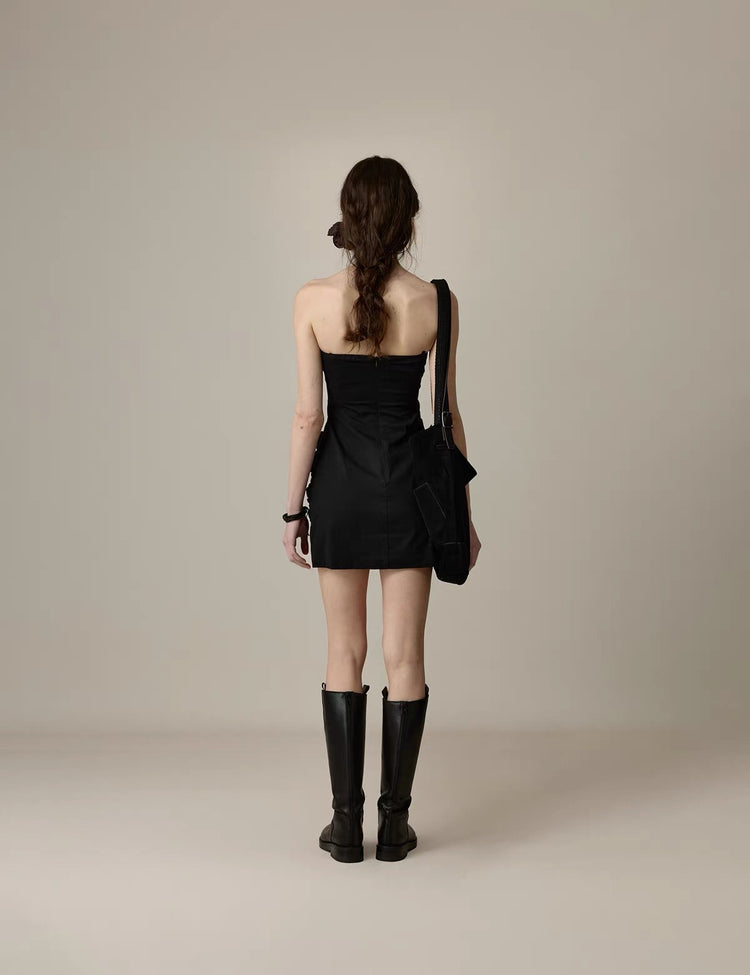 Pleated Waist-Cinched Bustier Dress