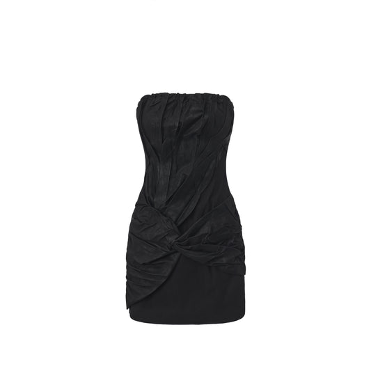 Pleated Waist-Cinched Bustier Dress