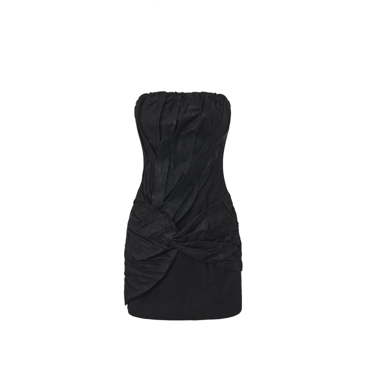 Pleated Waist-Cinched Bustier Dress