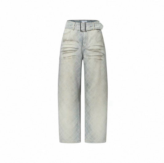 Silver Foil Plaid Curved-Leg Jeans