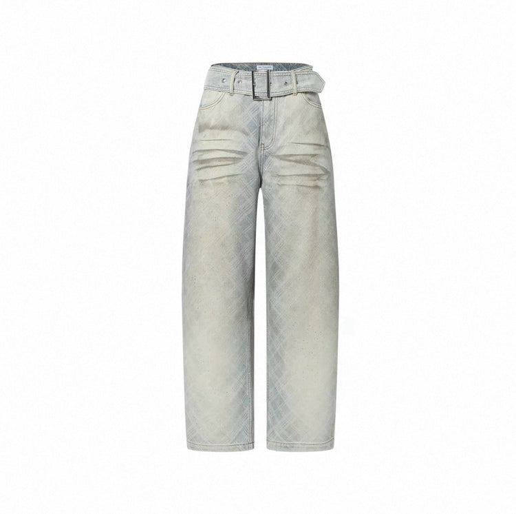 Silver Foil Plaid Curved-Leg Jeans