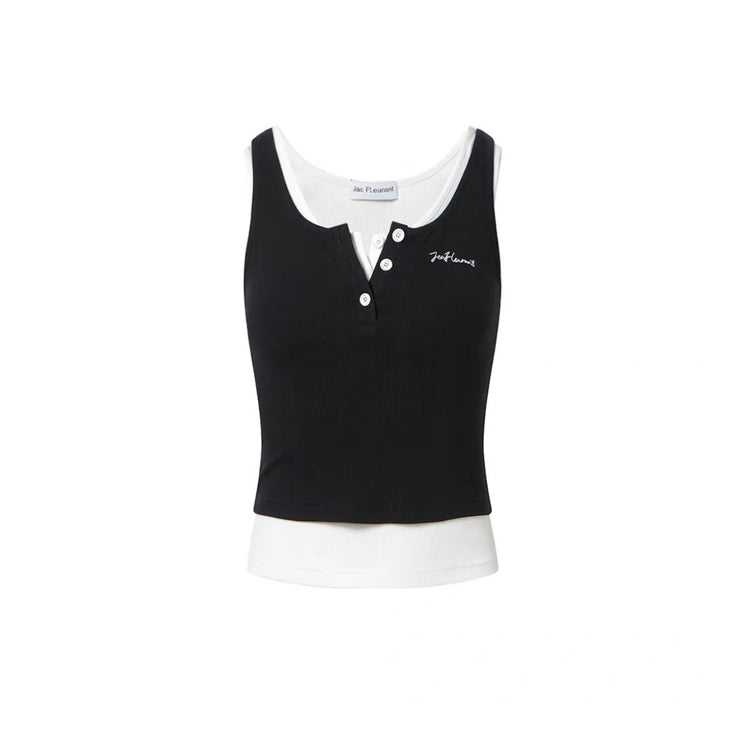 Color-Block Mock Two-Piece Crewneck Tank Top