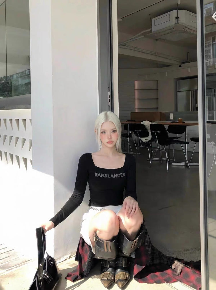 Square-Neck Fitted Long-Sleeve Top
